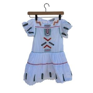 Stella McCartney Kids White Embroidered Dress's Cotton Puff Sleeve Boho Sz 6